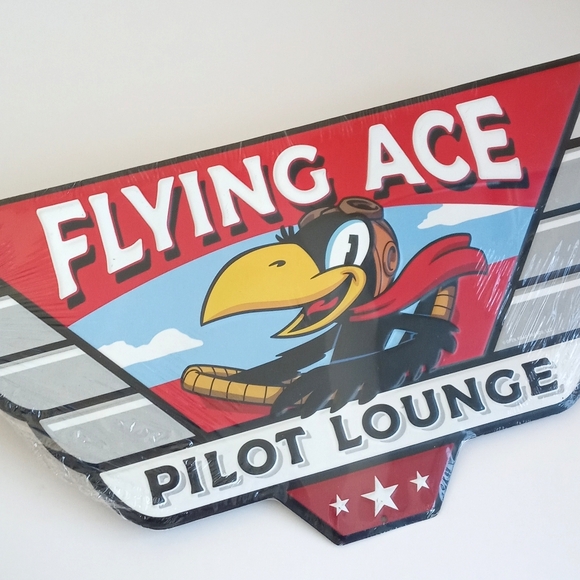 Metal "Flying Ace / Pilot Lounge" Sign Wall Art Man Cave Decor Aviation Wall Art - Picture 2 of 5